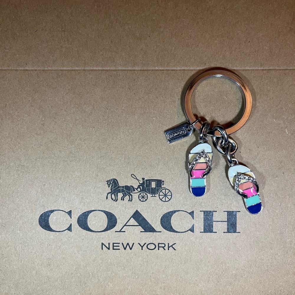 COACH 💕 Vintage Flip Flops Multicolor Bag Charm/Keychain EUC Silver Tone